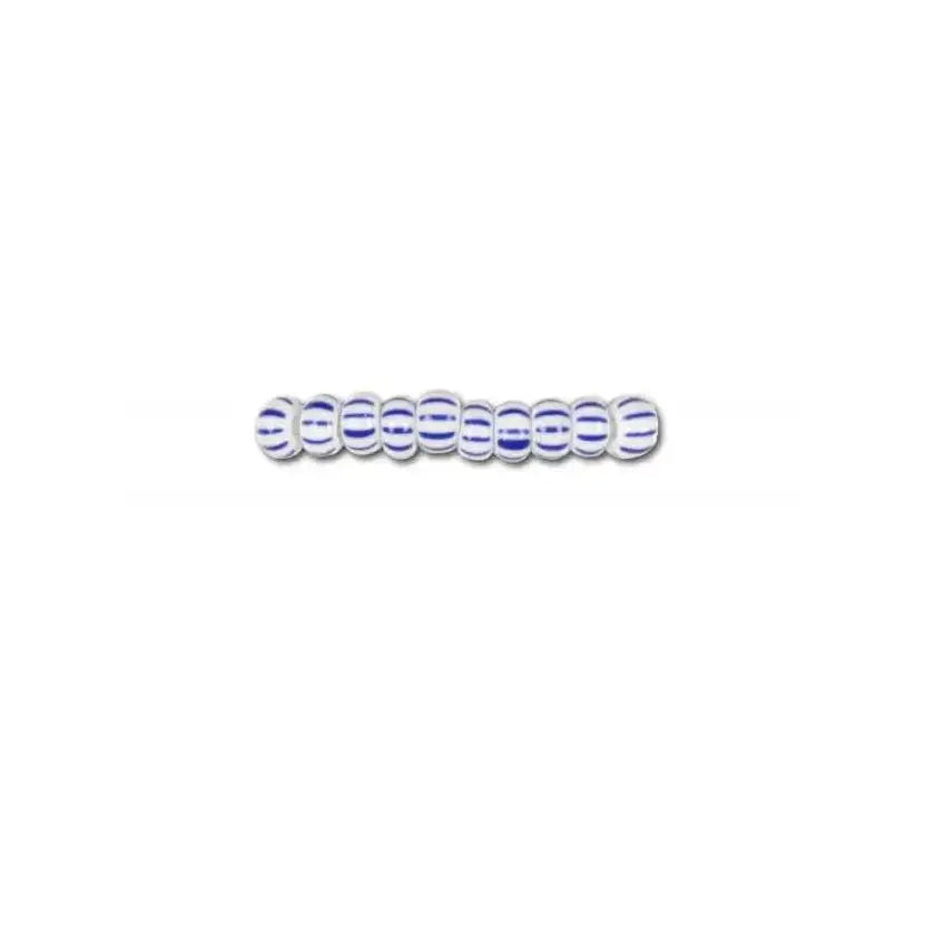 Striped glass beads, preciosa, white/blue tight striped, bulk buy 