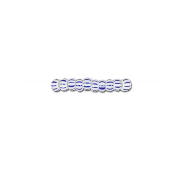 Striped glass beads, preciosa, white/blue tight striped, bulk buy 