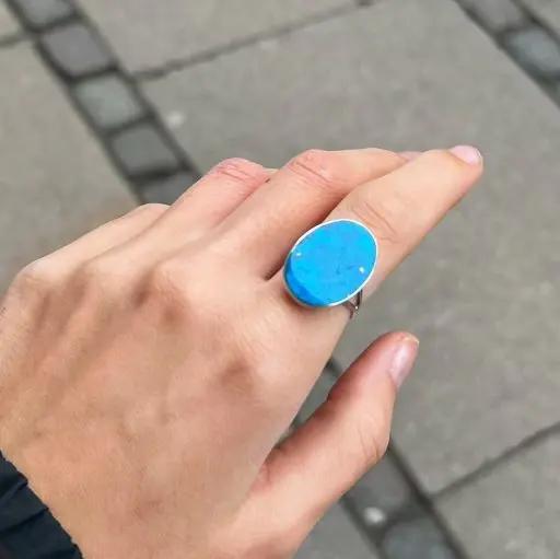 Fingerring, stor oval turkis, sterlingsølv Beadhouse of Copenhagen