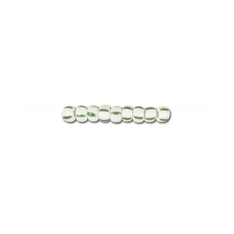 Striped glass beads, preciosa, white with 4 black stripes