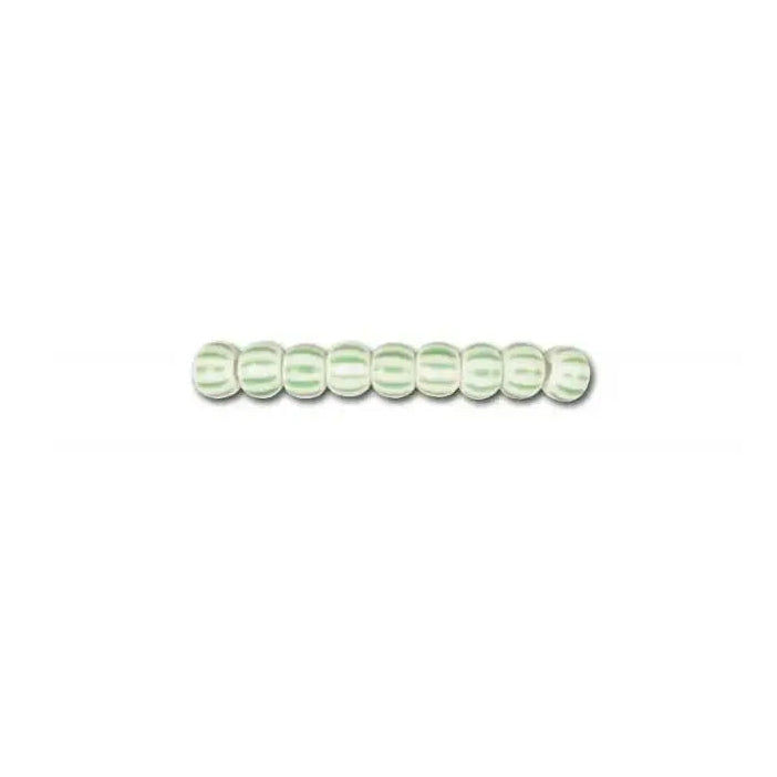 Striped glass beads, preciosa, white/green tightly striped