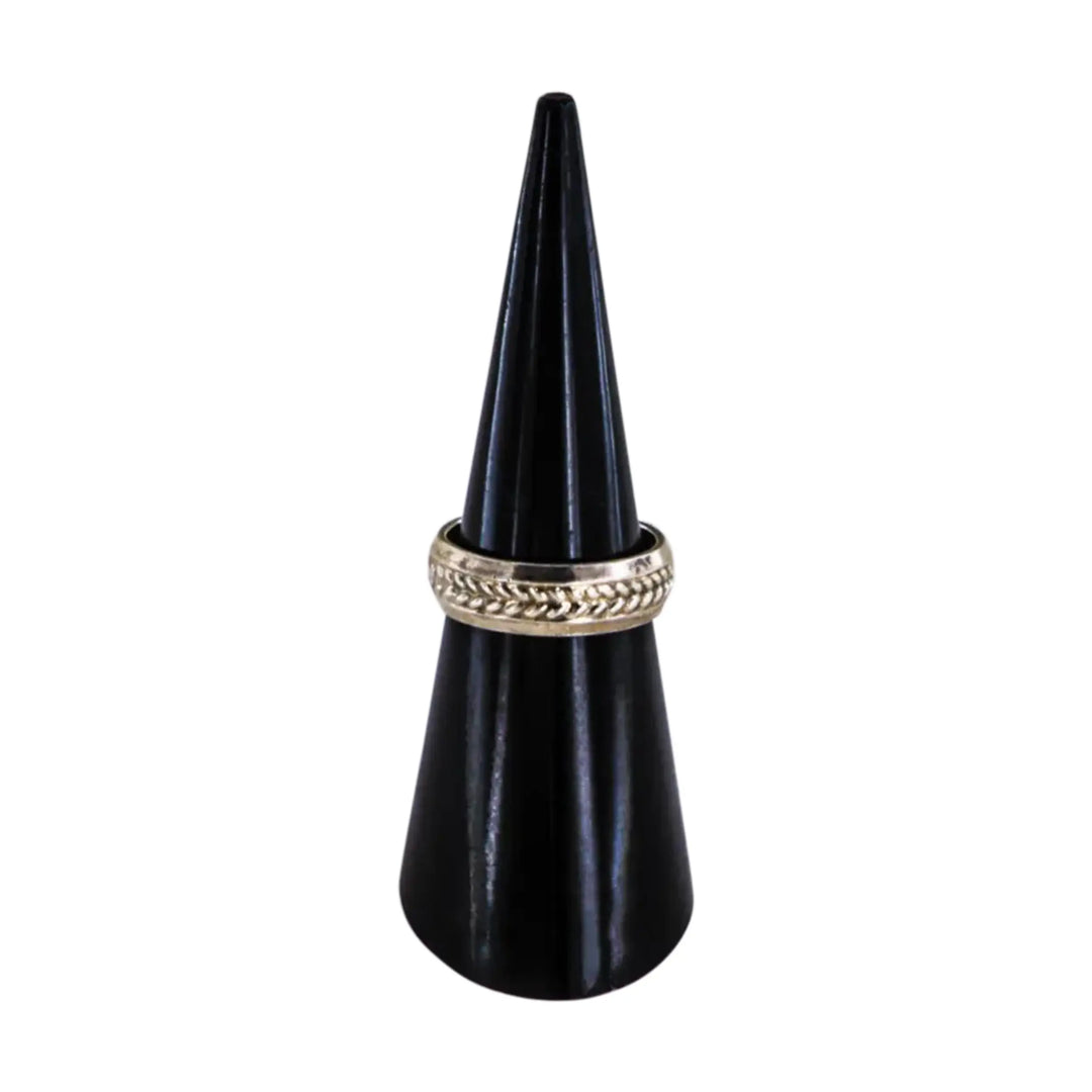 Finger ring, braided band, sterling silver 