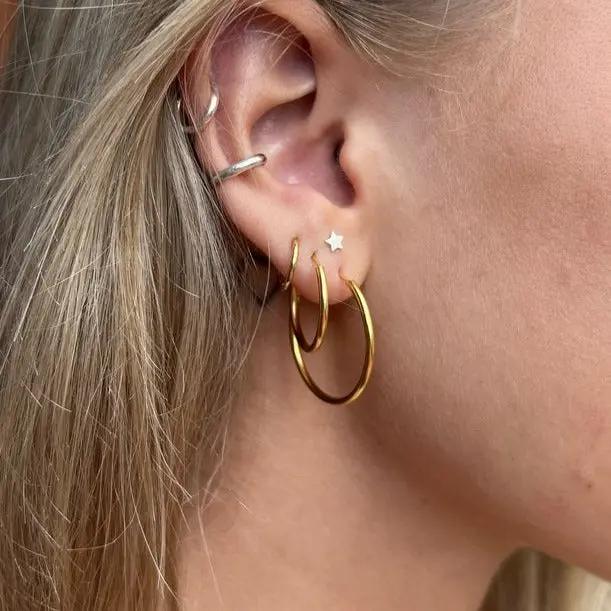 Øreringe, hoops, 10 mm, sterlingsølv og forgyldt sterlingsølv BLT