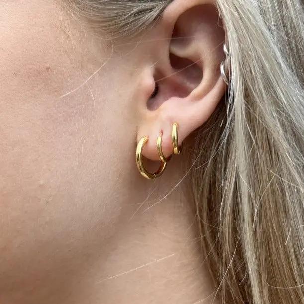 Øreringe, hoops i forgyldt og forsølvet messing med kliklås, 12-16 mm Greece