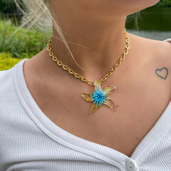 Halskæde med søstjerne, håndlavet glas Express