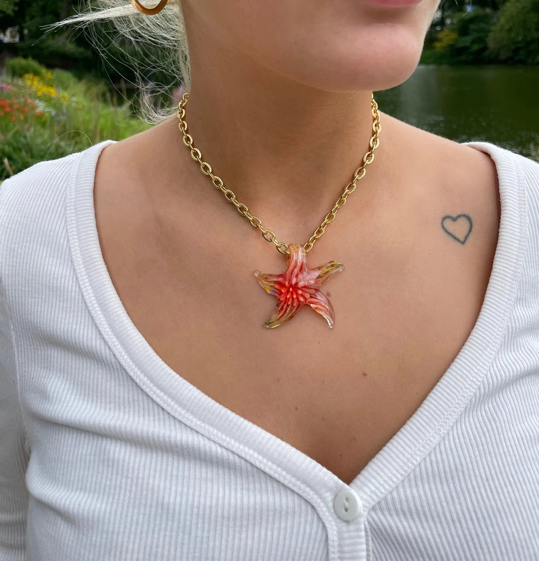 Halskæde med søstjerne, håndlavet glas Express