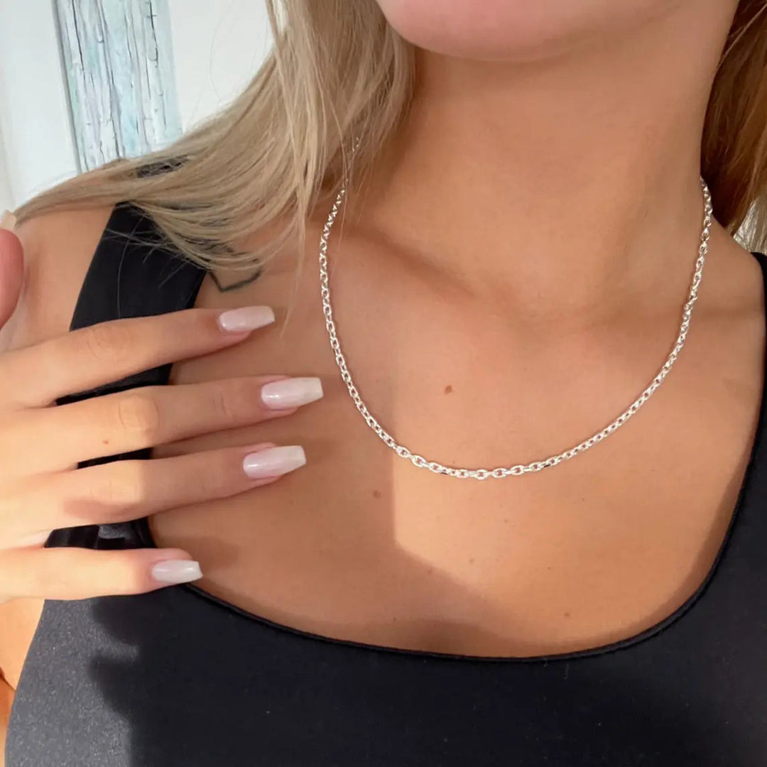 Halskæde, chunky anker facet, sterlingsølv, 45-55 cm/3 mm Spain