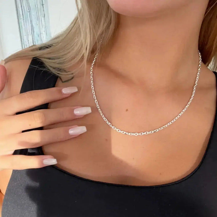 Necklace, chunky anchor facet, sterling silver, 45-55 cm/3 mm 