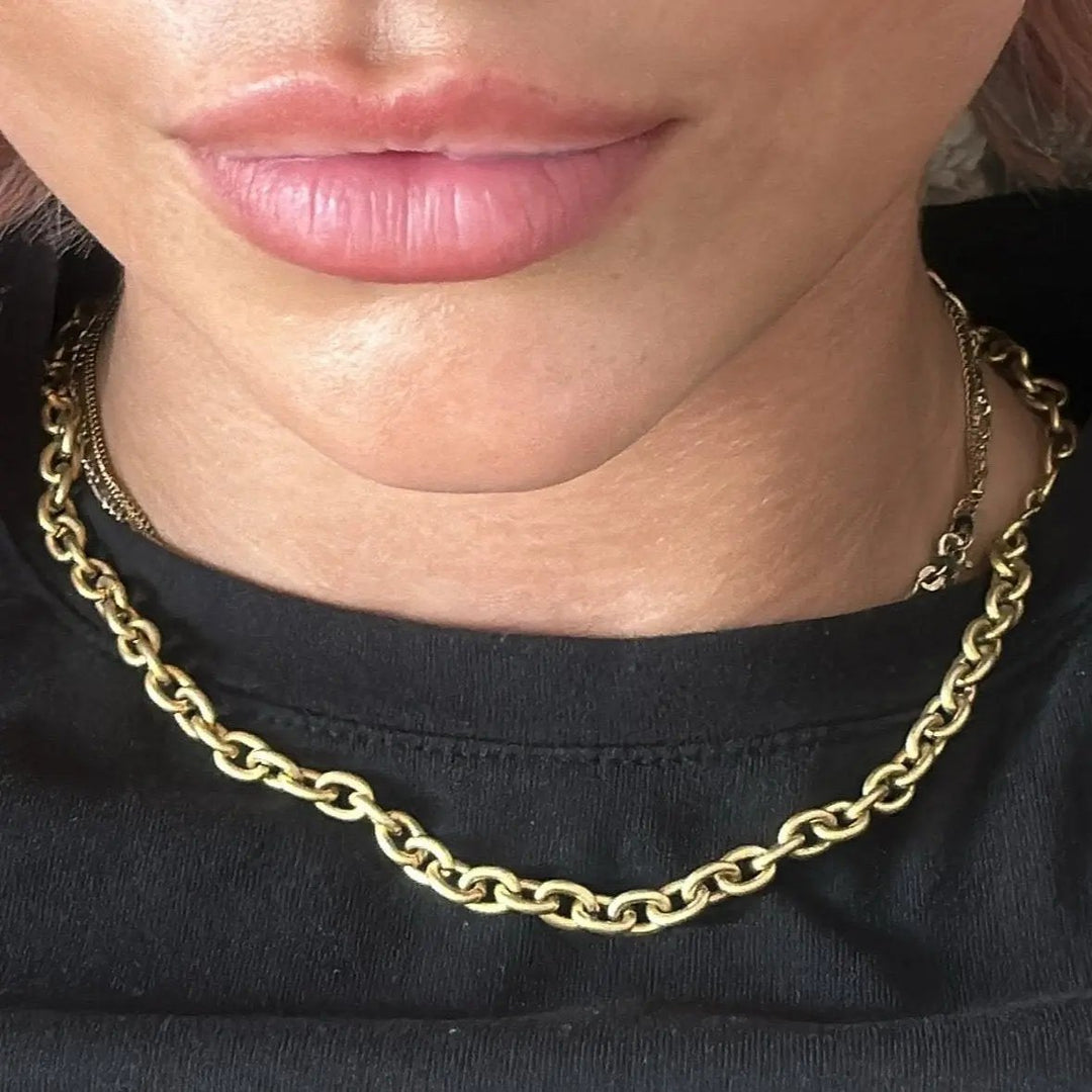 Halskæde, chunky rund anker kæde, forgyldt og forsølvet messing, 47cm Beadhouse of Copenhagen