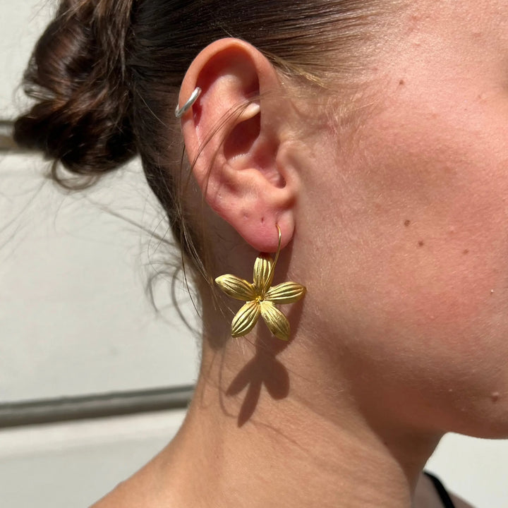 Øreringe, ørebøjle med blomst, forgyldt messing, flere varianter Beadhouse of Copenhagen