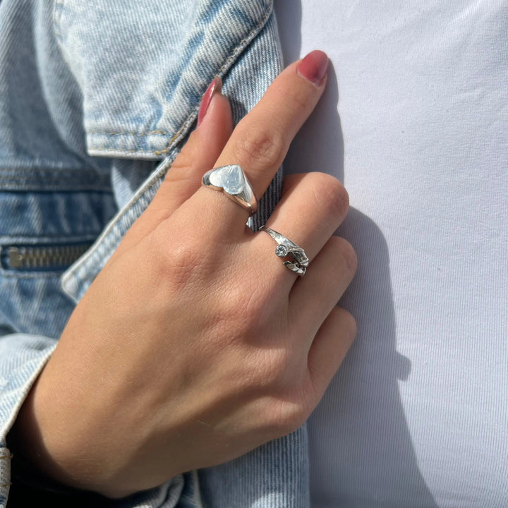 Fingerring med klar krystal, sterlingsølv BOC