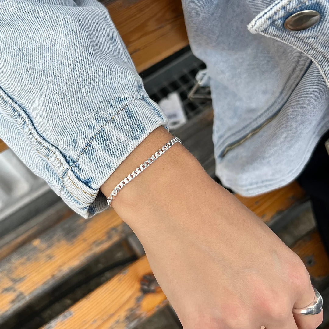 Bracelet, armor facet, sterling silver, 18.5-21 cm/3.4 mm BNH