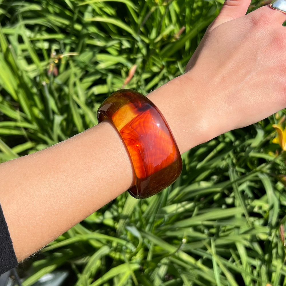 Armbånd, chunky armring, plast, 19cm, honey/caramel Greece