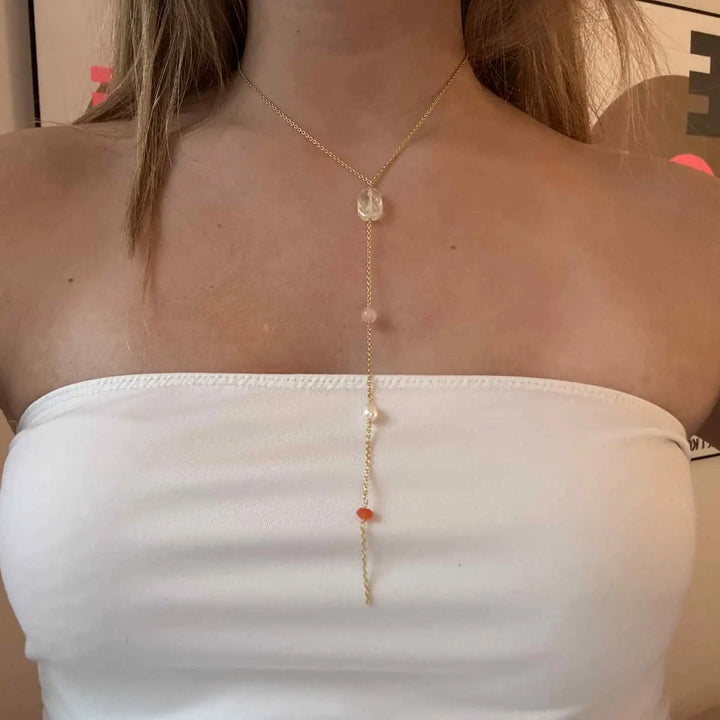 Halskæde, y-formet, 40cm, ædelsten, double, flere varianter 