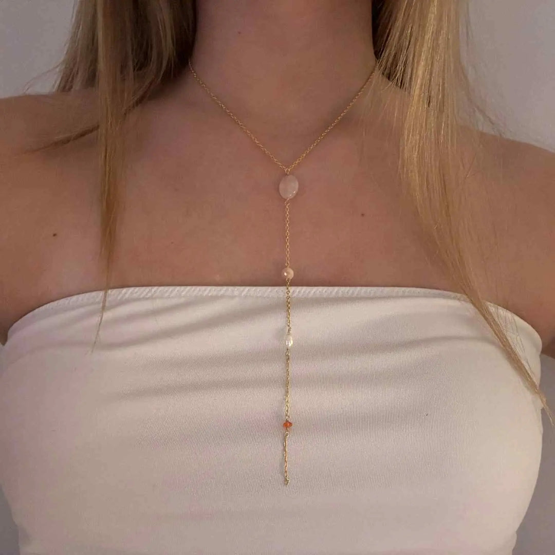 Halskæde, y-formet, 40cm, ædelsten, double, flere varianter 