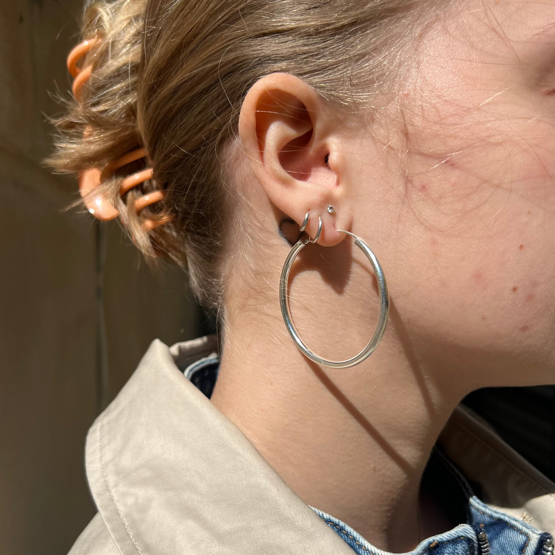 Øreringe, hoops,  stor creol 50 mm, sterlingsølv