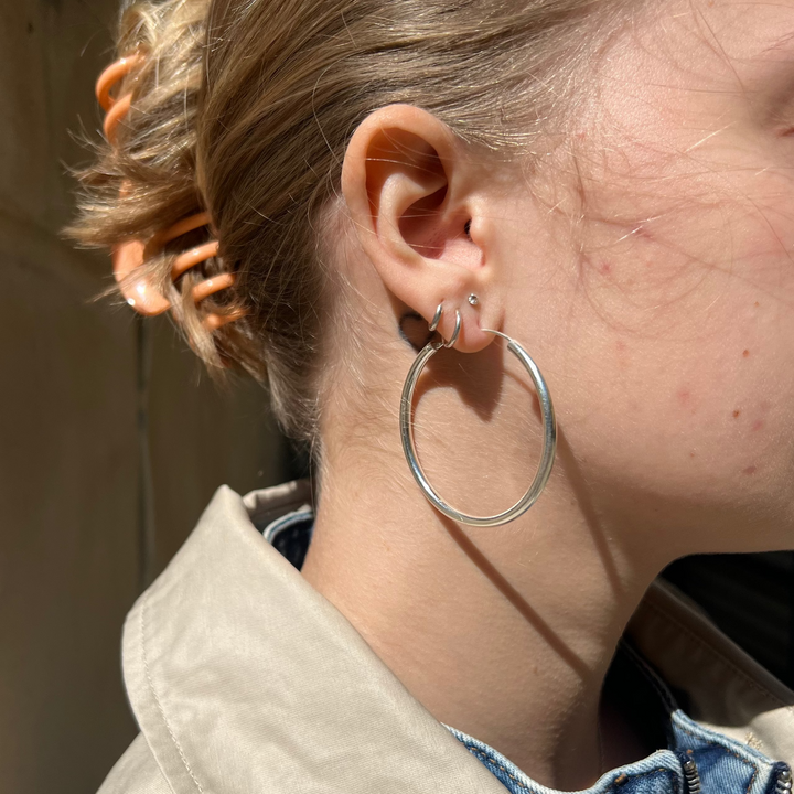 Øreringe, hoops,  stor creol 50 mm, sterlingsølv