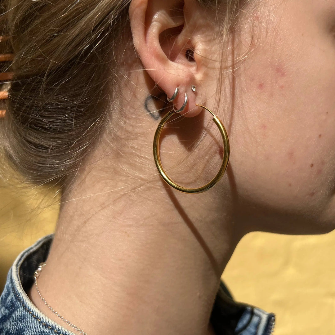 Øreringe, hoops, 40 mm, forgyldt sterlingsølv