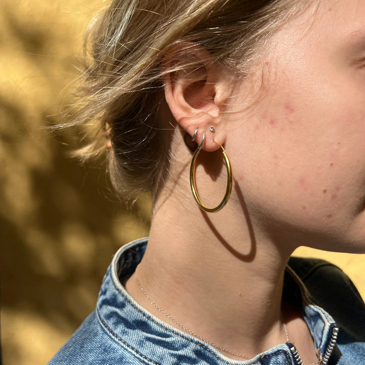 Øreringe, hoops, 40 mm, forgyldt sterlingsølv