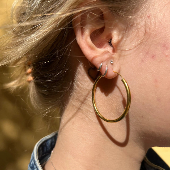 Øreringe, hoops, 40 mm, forgyldt sterlingsølv