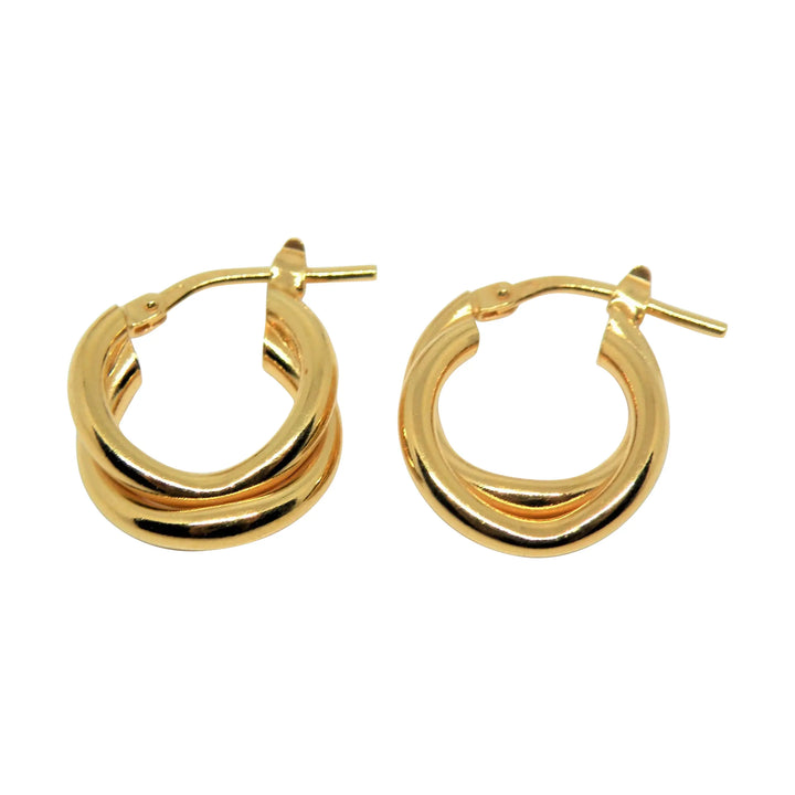 Earrings, chunky double hoops, gold-plated sterling silver, 15-21mm 