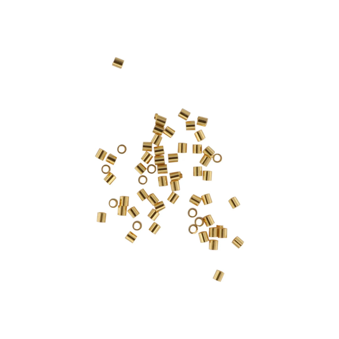 Klemmeperler, cylinder, forgyldt messing, 2x2mm 
