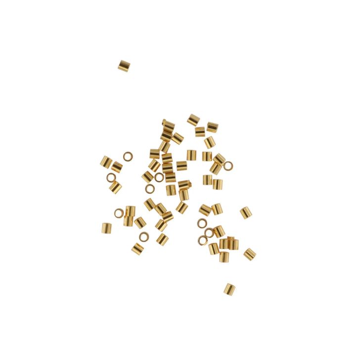 Klemmeperler, cylinder, forgyldt messing, 2x2mm 