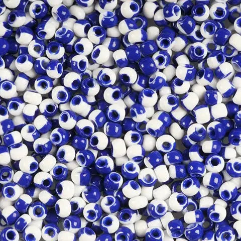 Multicolored glass beads, preciosa, white and blue harlequin 
