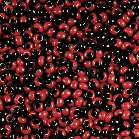 Multi -colored glass beads, Preciosa, Black and Red Harlequin