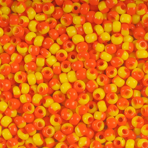 Multi -colored glass beads, Preciosa, Red and Orange Harlequin