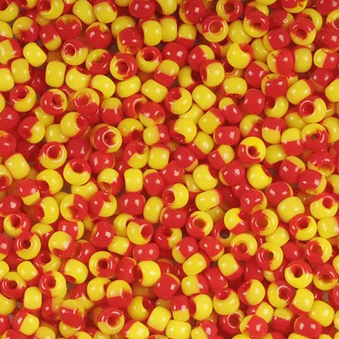 Multi -colored glass beads, Preciosa, Red and Yellow Harlequin