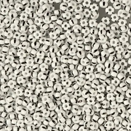 Striped glass beads, preciosa, white with 4 black stripes