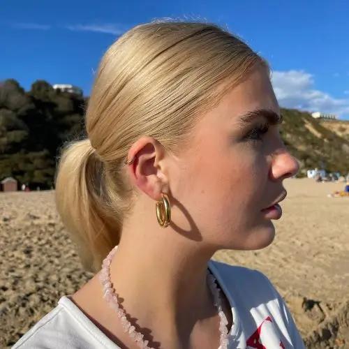 Øreringe, ørestikkere chunky hoops, forgyldt sterlingsølv,  32 x 6 mm Italy
