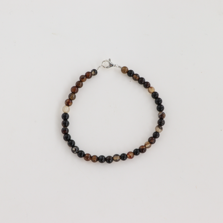 Armbånd, brun agat mix, sterlingsølv/forgyldt sølv, 17-19cm Beadhouse of Copenhagen