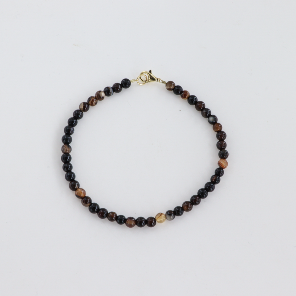 Armbånd, brun agat mix, sterlingsølv/forgyldt sølv, 17-19cm Beadhouse of Copenhagen