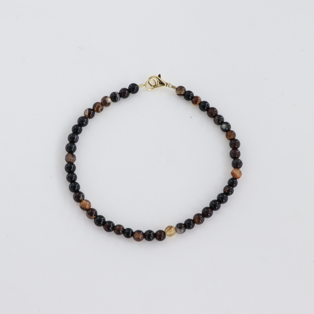 Armbånd, brun agat mix, sterlingsølv/forgyldt sølv, 17-19cm Beadhouse of Copenhagen