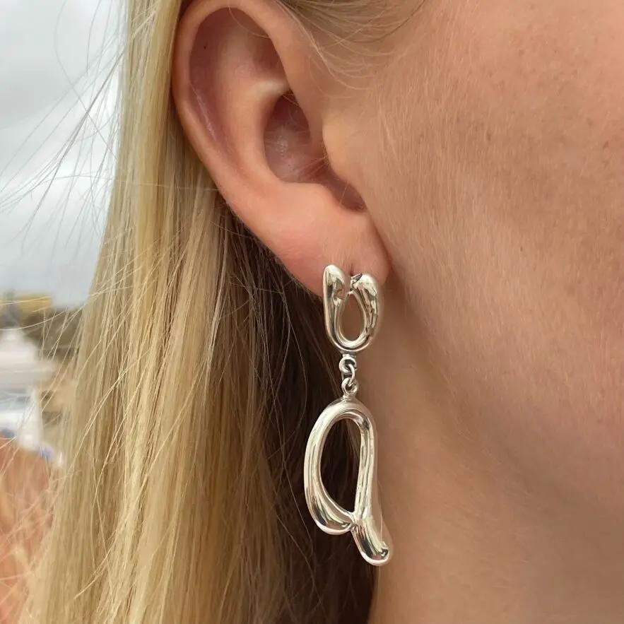 Øreringe, ørestikkere organisk vedhæng, sterlingsølv, 50 mm Beadhouse of Copenhagen