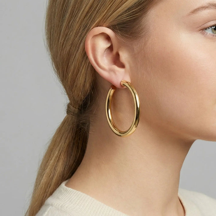 Øreringe chunky hoops i forgyldt og forsølvet messing, 60x6mm 