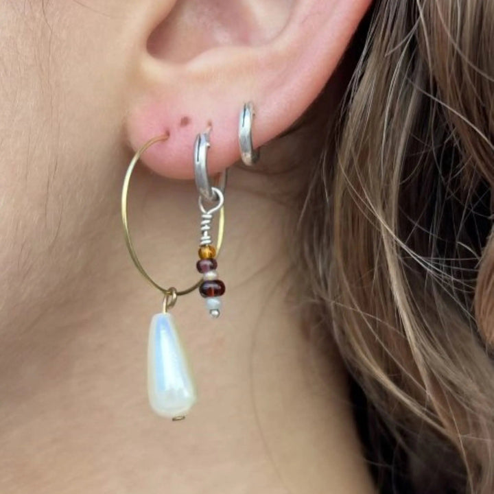 Earrings, creoles with pearl, gilded brass Beadhouse of Copenhagen