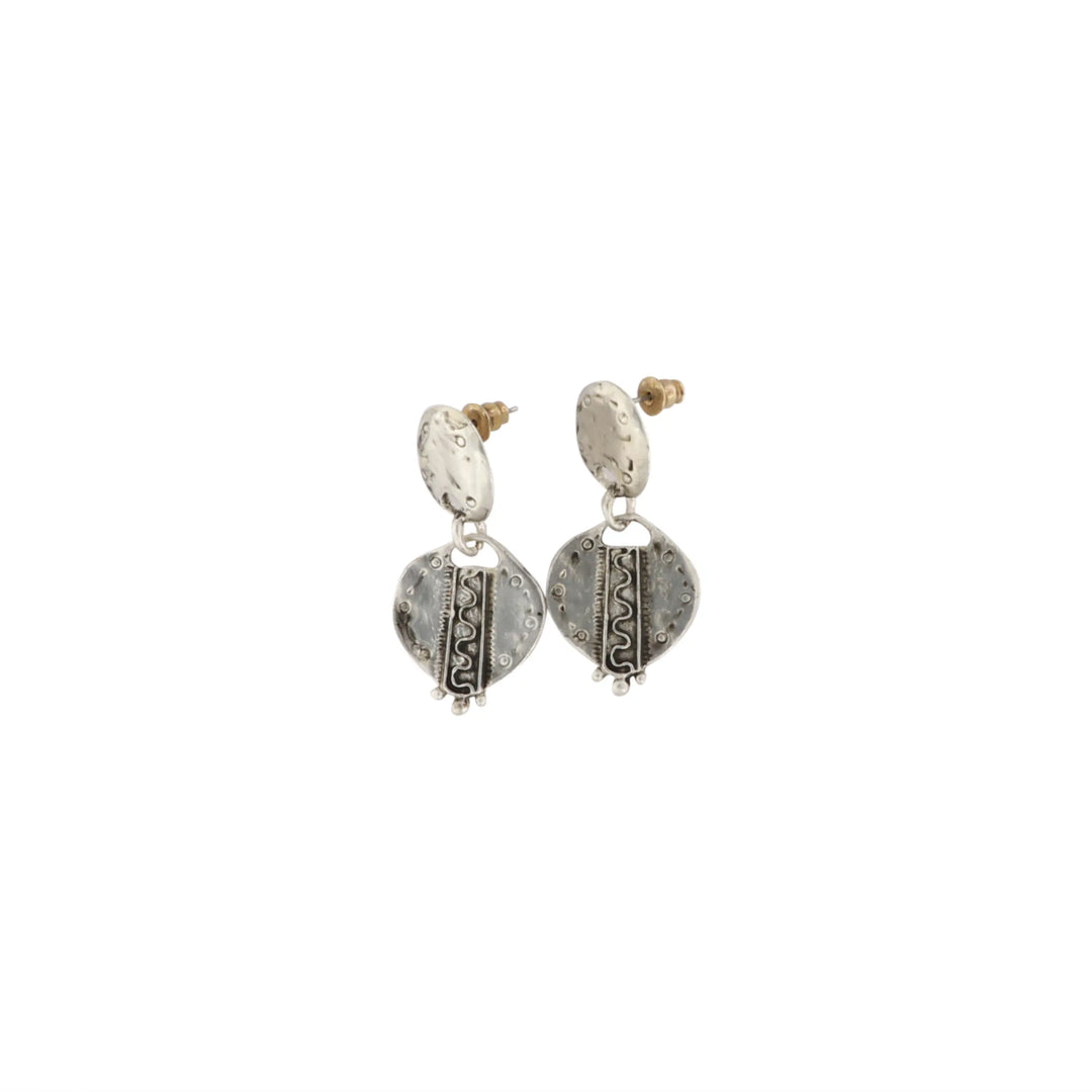 Earrings, silver-plated brass, with pattern 