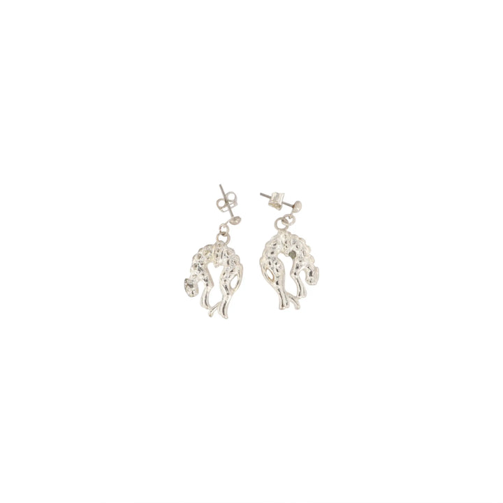 Earrings, studs, cat, gold-plated and silver-plated brass 