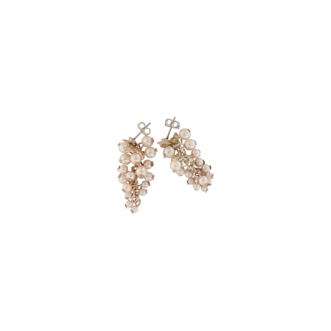 Earrings, silver-plated brass, grape with pearls 