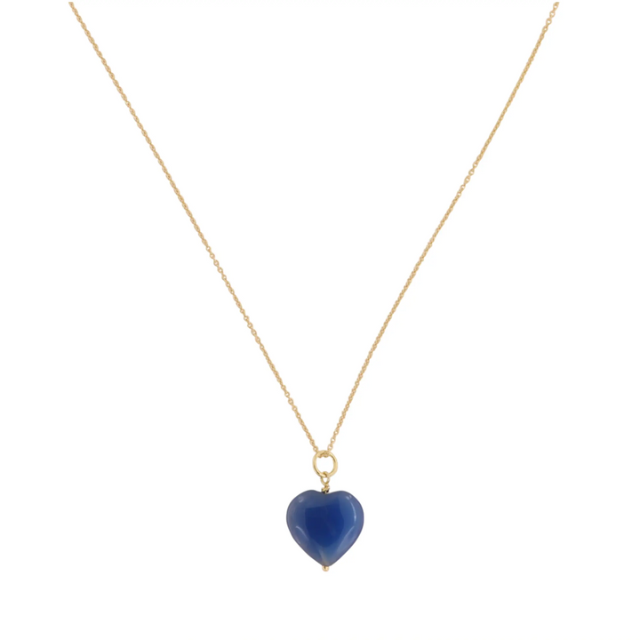 Necklace, round anchor chain with heart stone pendant, gold-plated silver 