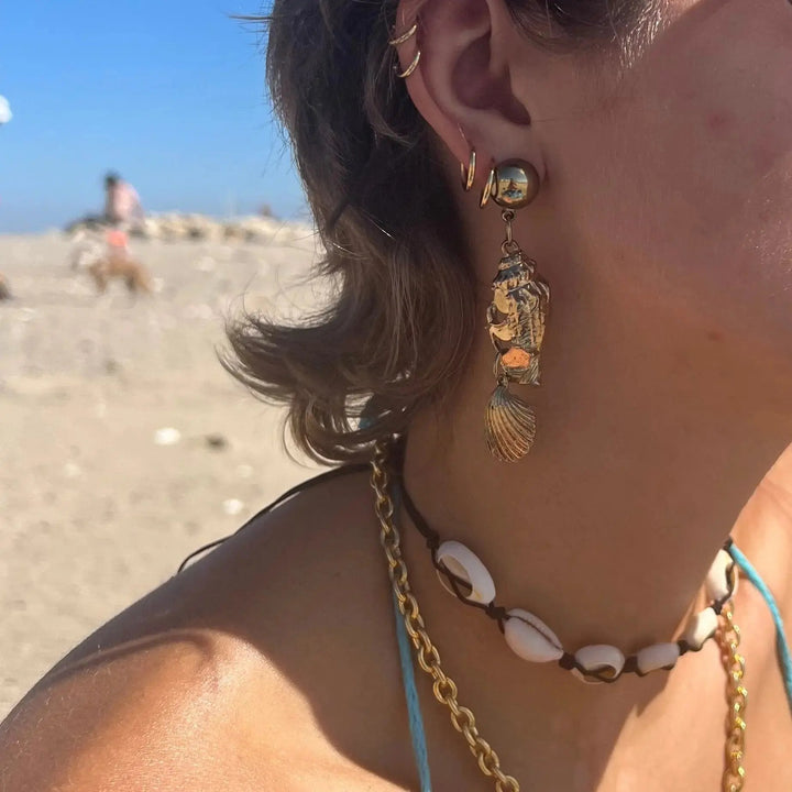 Øreringe ørestikkere strandskaller i forsølvet og forgyldt messing Beadhouse of Copenhagen