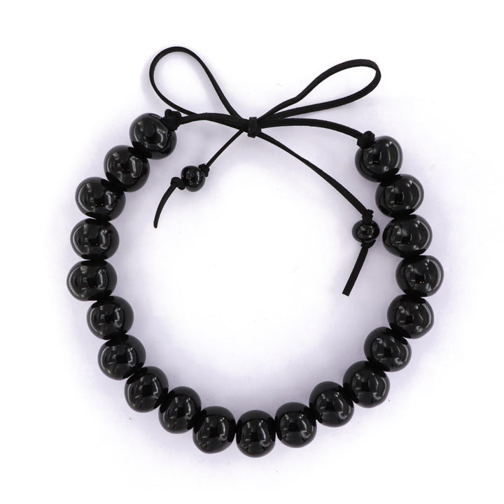 Halskæde, keramik perler på ruskindssnor, justerbar, flere varianter BOC