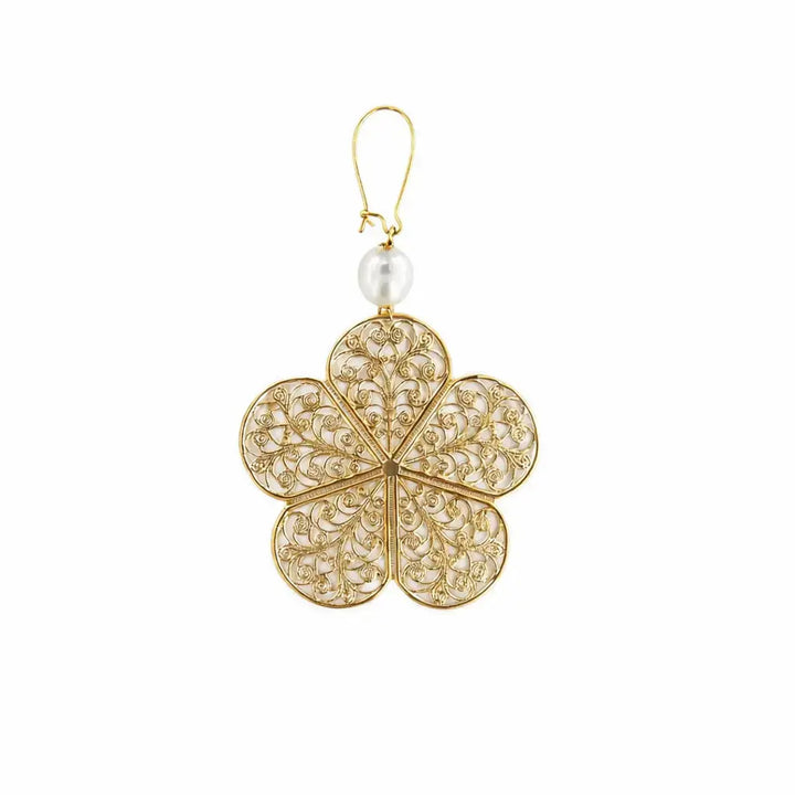 Earring, ear hook, with filigree pendant, gilded brass 