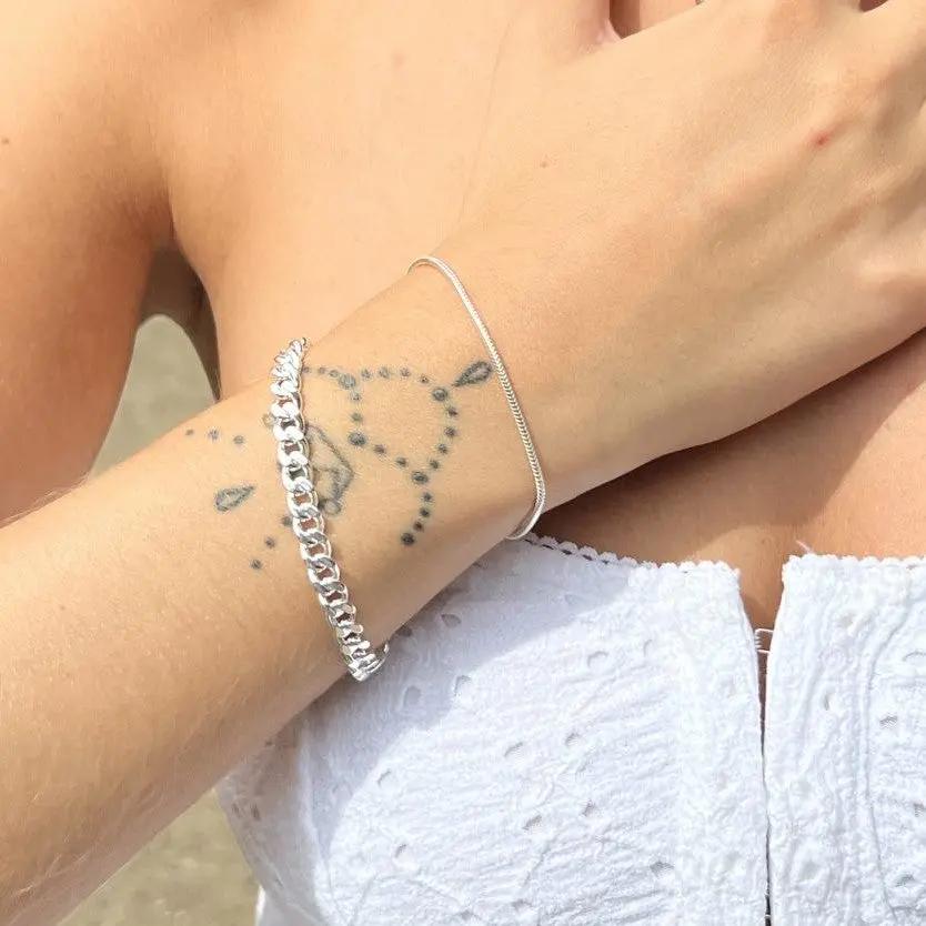 Armbånd, panser facet kæde, sterlingsølv, 17-21 cm/5,8 mm Spain