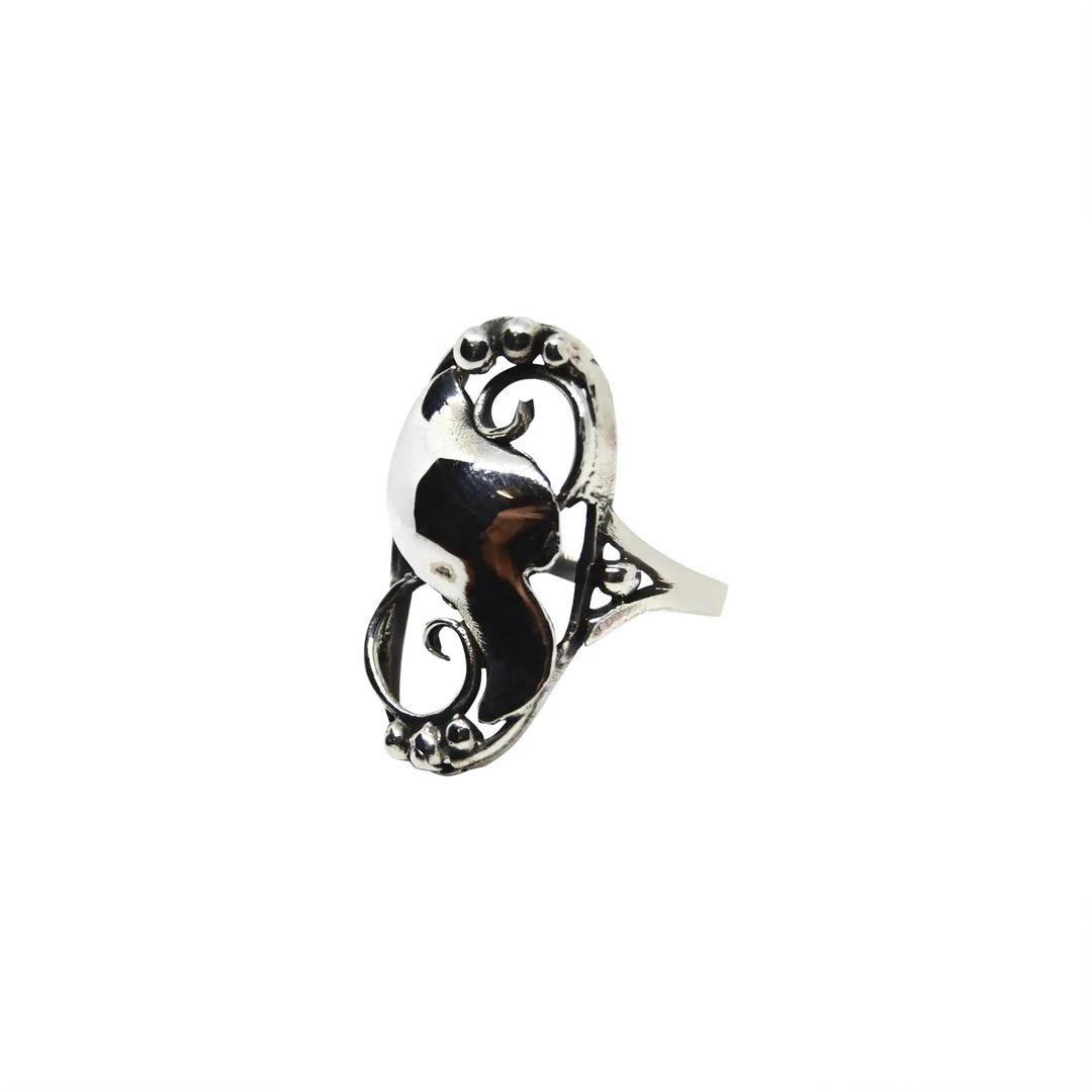 Finger ring, beautiful work with large leaf, sterling silver 