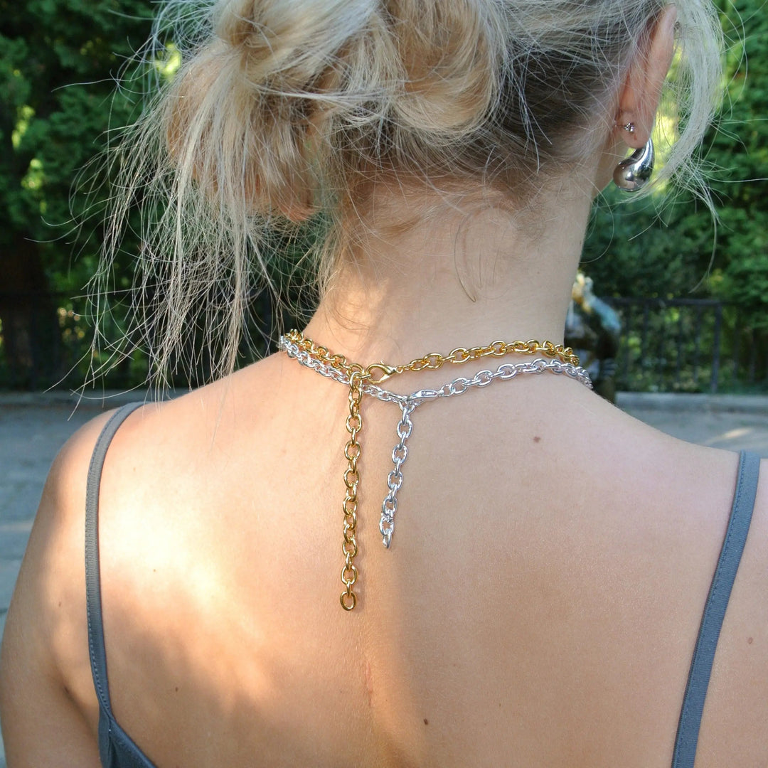 Halskæde, chunky rund anker kæde, forgyldt og forsølvet messing, 47cm Beadhouse of Copenhagen