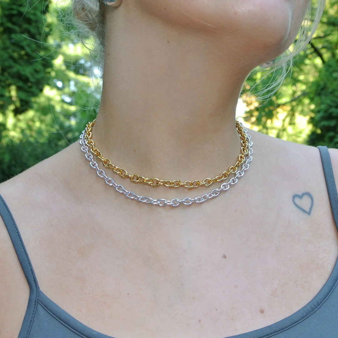 Halskæde, chunky rund anker kæde, forgyldt og forsølvet messing, 47cm Beadhouse of Copenhagen